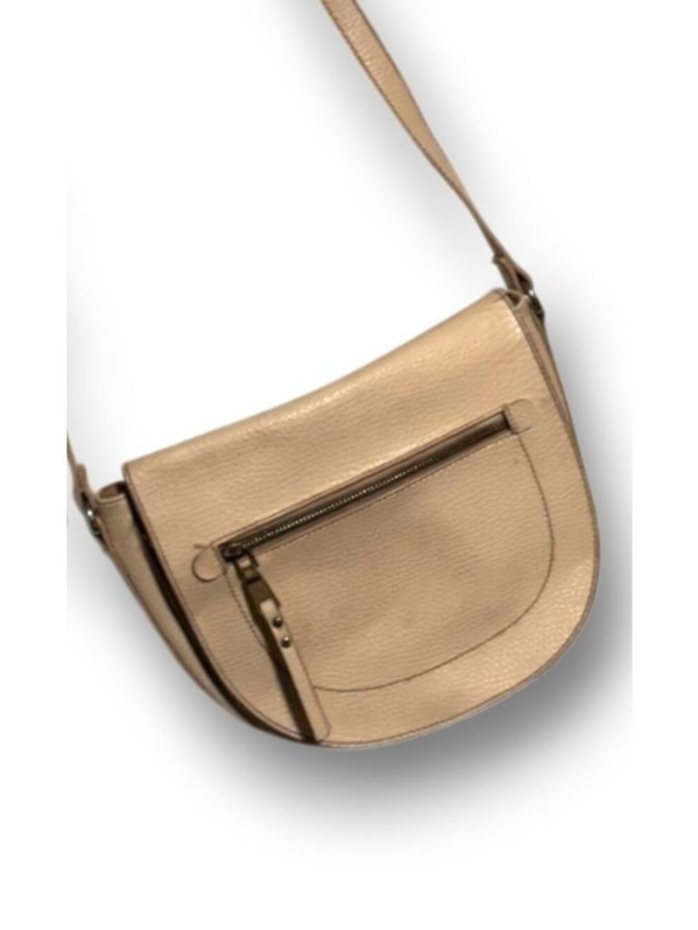 Vintage Jaclyn Smith Cream Pebbled Leather Saddle Crossbody Bag Adjustable Strap - Picture 2 of 11